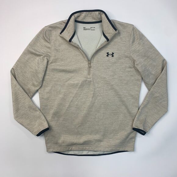 Under Armour Coldgear Sweatshirt Mens S Small Stone Beige Fleece Quarter Zip - Picture 2 of 12